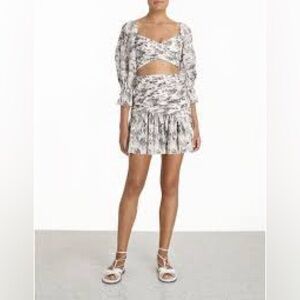 EXPRESS White Ruched Toile Top and m flounce micro pleated Skirt and Top Size 12